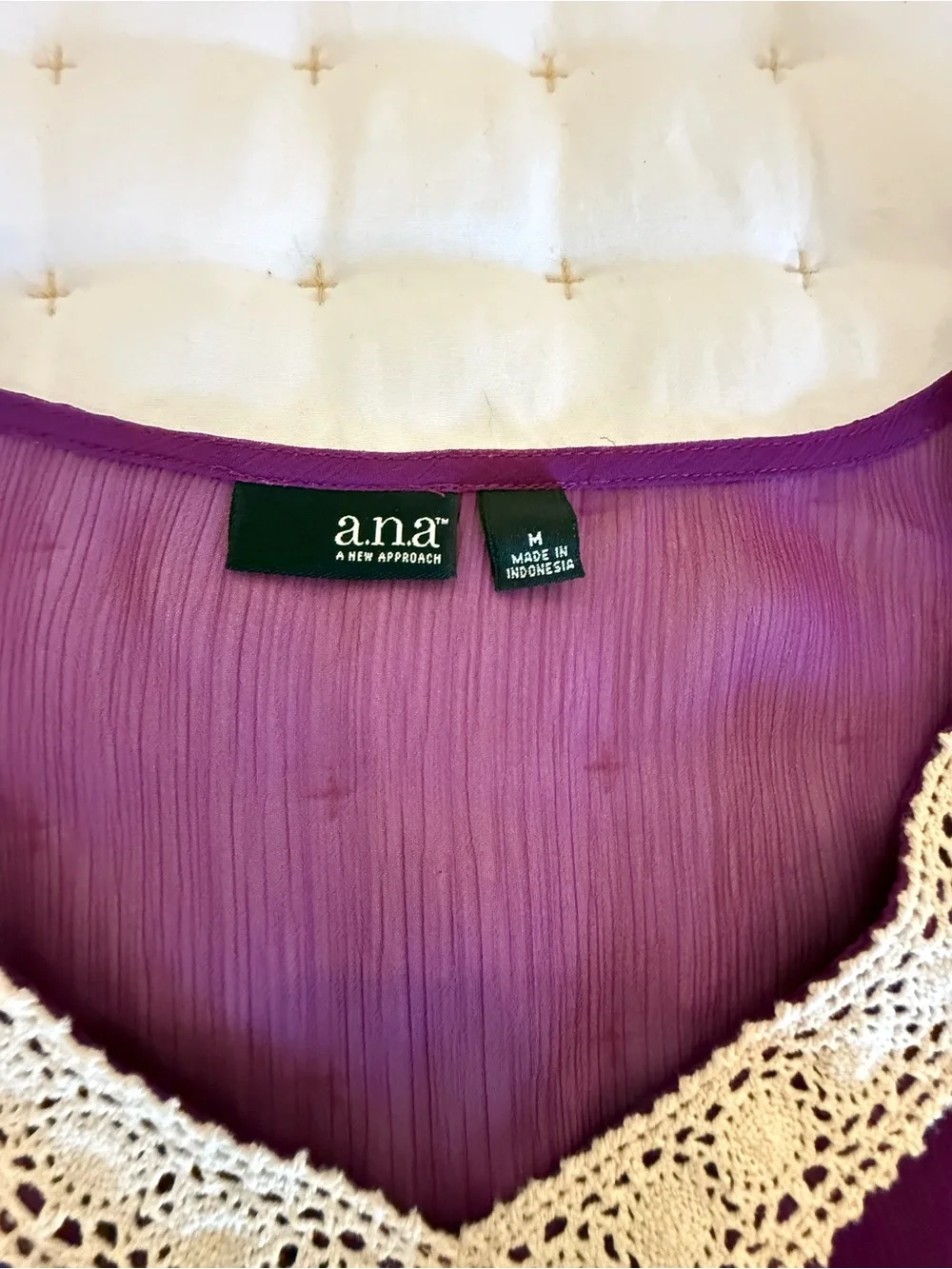 a.n.a Purple Crochet-Trim Sheer Flutter Sleeve Blouse